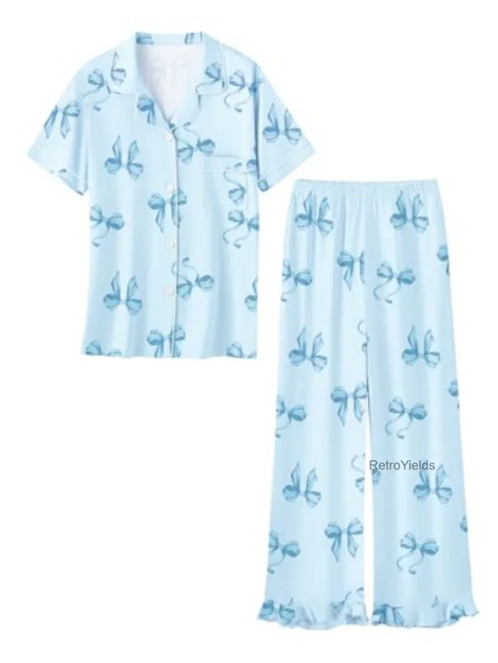 Girls Pajama Set 2-Piece Short Sleeve Button Down Top with Ruffle Pants